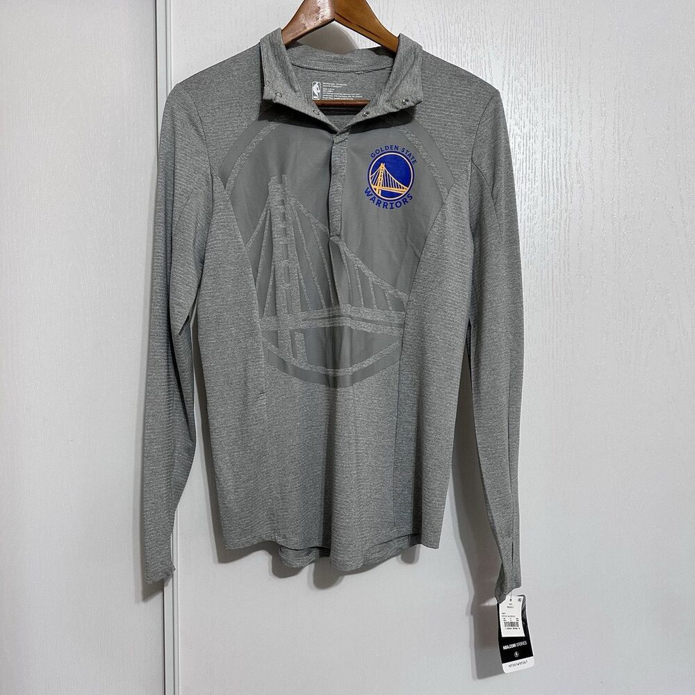 NBA Golden State Warriors Men 1/4 Snap Button Long Sleeve Fitted Shirt Sz Small